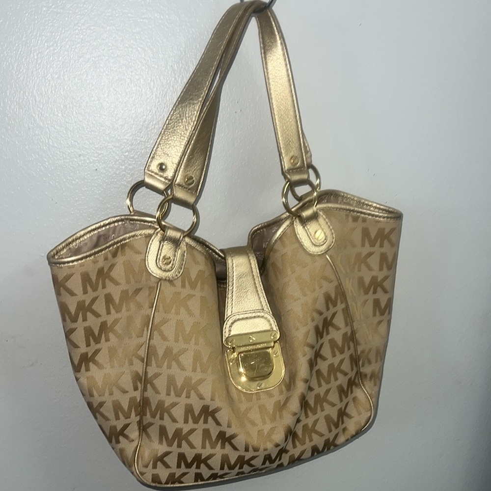 Michael Kors Large Hobo Gold and Brown Shoulder Bag
